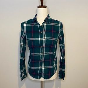 H&M Green Button Up Long Sleeve Flannel Shirt
